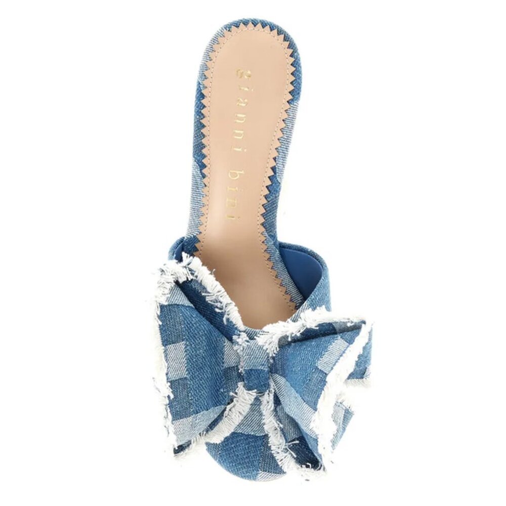 NEW Gianni Bini Wendell Patchwork Denim Bow Dress Slide Sandals - Picture 2 of 5